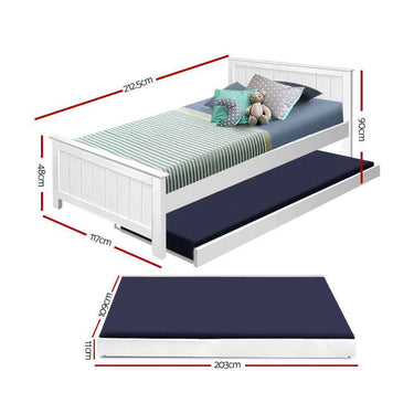 King Single Wooden Trundle Daybed - White ELVIS | Contemporary Hardwood